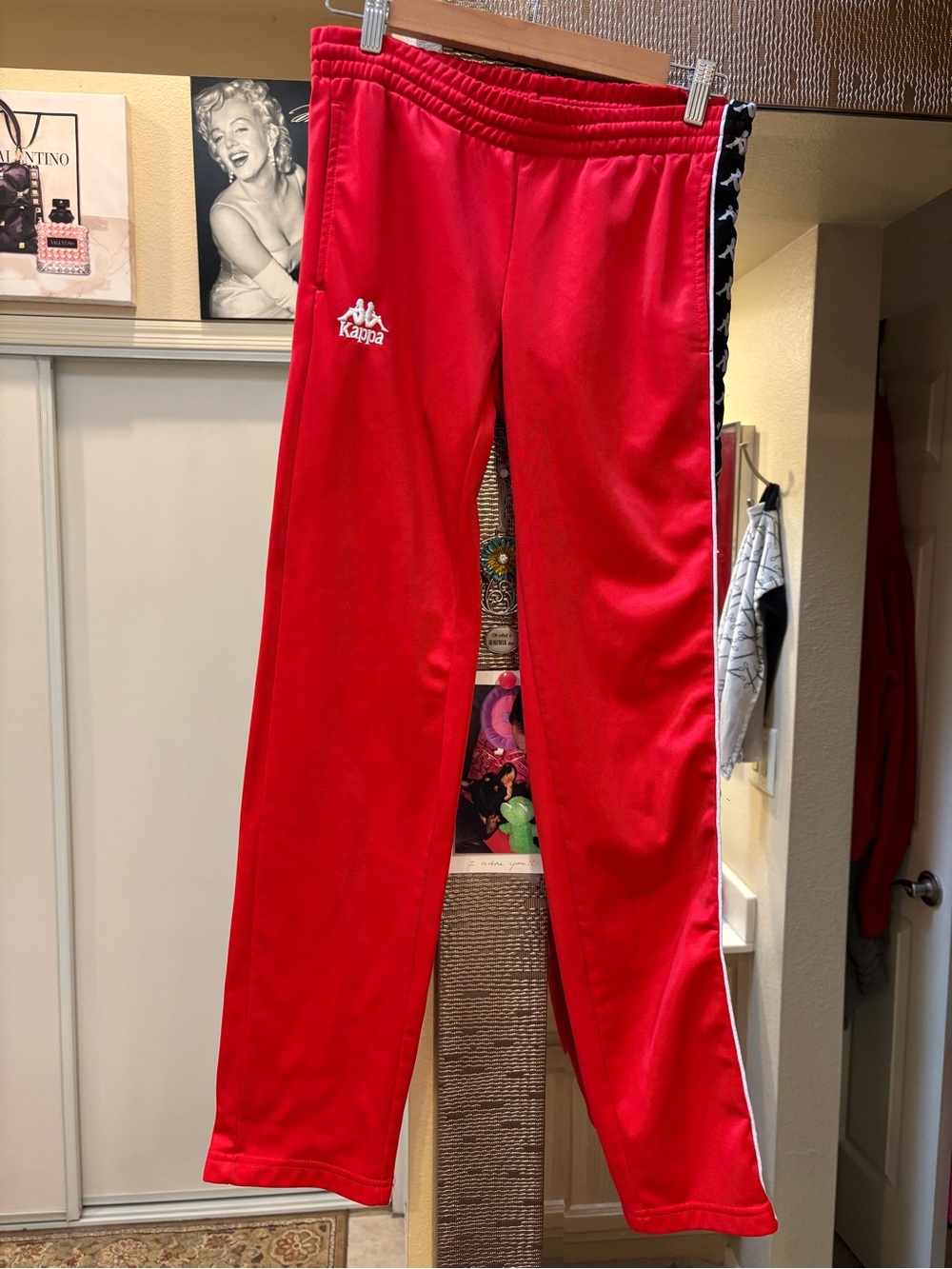 Kappa Red Track Pants with Black Logo Tape